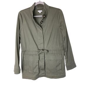 J.Jill Field Jacket Size XS Army Green Cargo Pockets Drawstring Lightweight